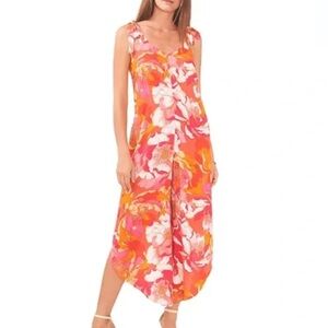 Vince Camuto Floral Tie Shoulder Wide leg Angled Hem Jumpsuit